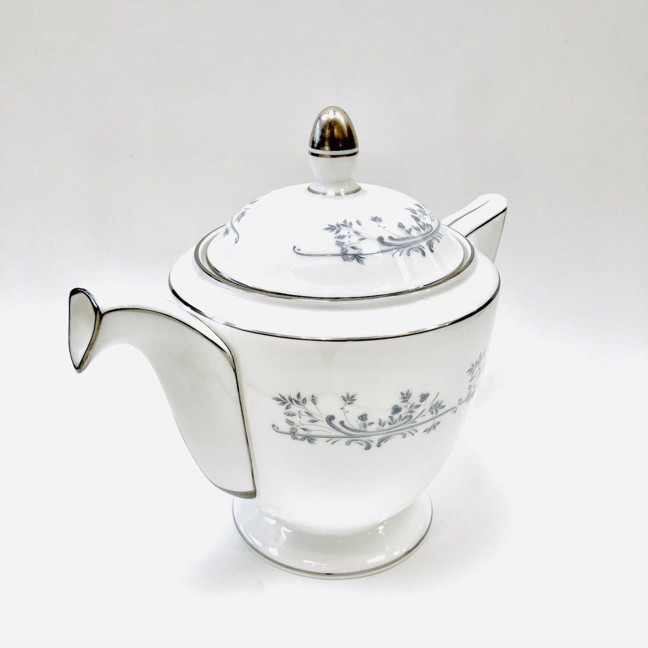 Minton Pandora Teapot, Tea Pot, Vintage, Floral, Grey, Platinum, Fine Bone China