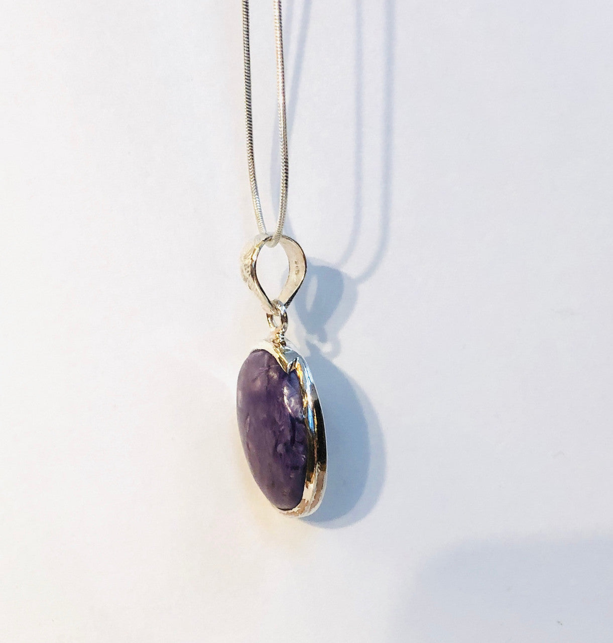 Sterling Silver, Purple, Charoite, Crystal, Semi-Precious, Pendant, Oval