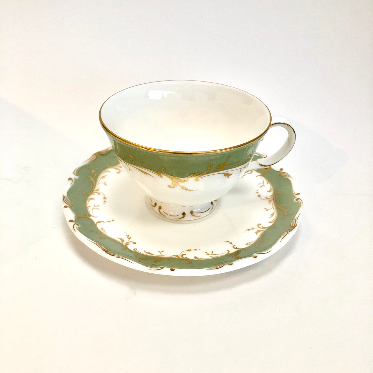 Royal Doulton, Fontainbleu, H 4987, Vintage, England, Green, Grey, Gold, Tea Cup, Cup, Saucer, Cup and Saucer, Fine, bone, China, Steampunk