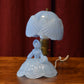 Vintage,  Blue, Glass, Figural, Figurine, Table Lamp, Apex, Lady with Umbrella