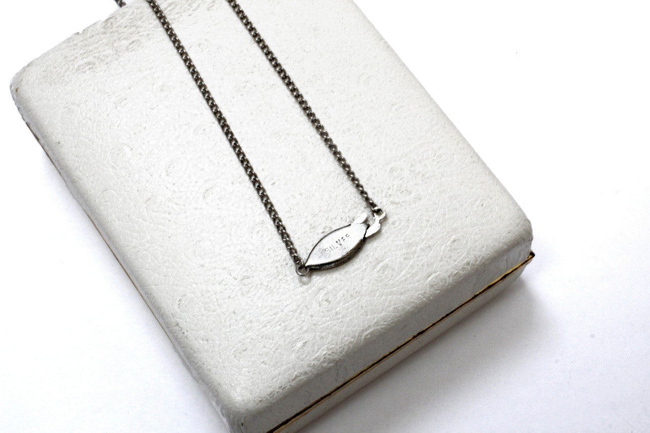 Vintage, Etched, Crystal, Pendant, Sterling Silver Chain, Necklace