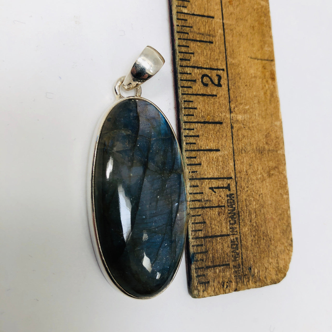 Pendant, Labradorite, Oval, Long, Cabochon, Sterling Silver, Silver, Large