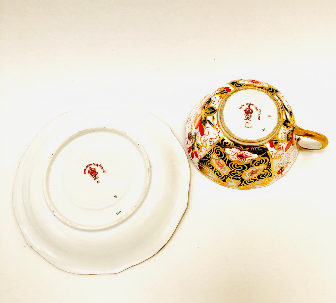 Royal Crown Derby, Traditional Imari Pattern, Cup and Saucer, Blue, Red, Gold, Porcelain, 1911-1912, Antique