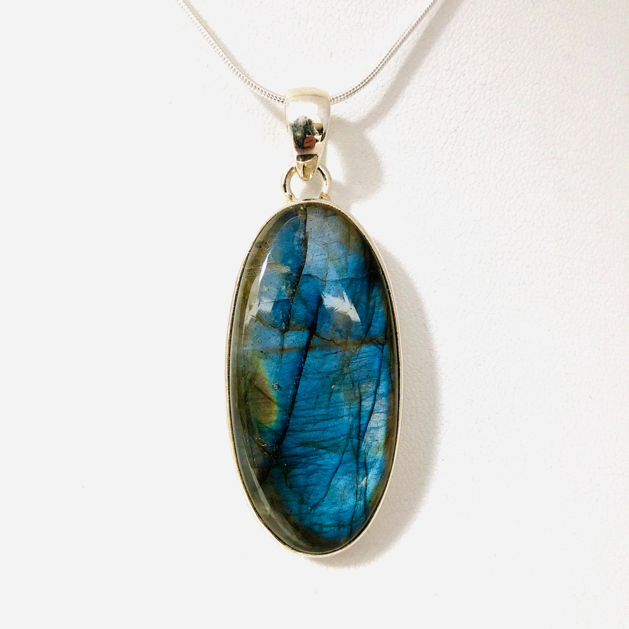 Pendant, Labradorite, Oval, Long, Cabochon, Sterling Silver, Silver, Large