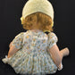 This vintage/antique Canadian Reliable doll comes with a yellow floral dress, apron, and adorable yellow knitted cap. 

This vintage composition doll dates back to the 1920s.   

It is in very good condition with some minor wear to her extremities commensurate with age.

Makes a "crybaby" sound when burped.  Complete with closing grey eyes. 

Measures 19" in height. 

TY51377
