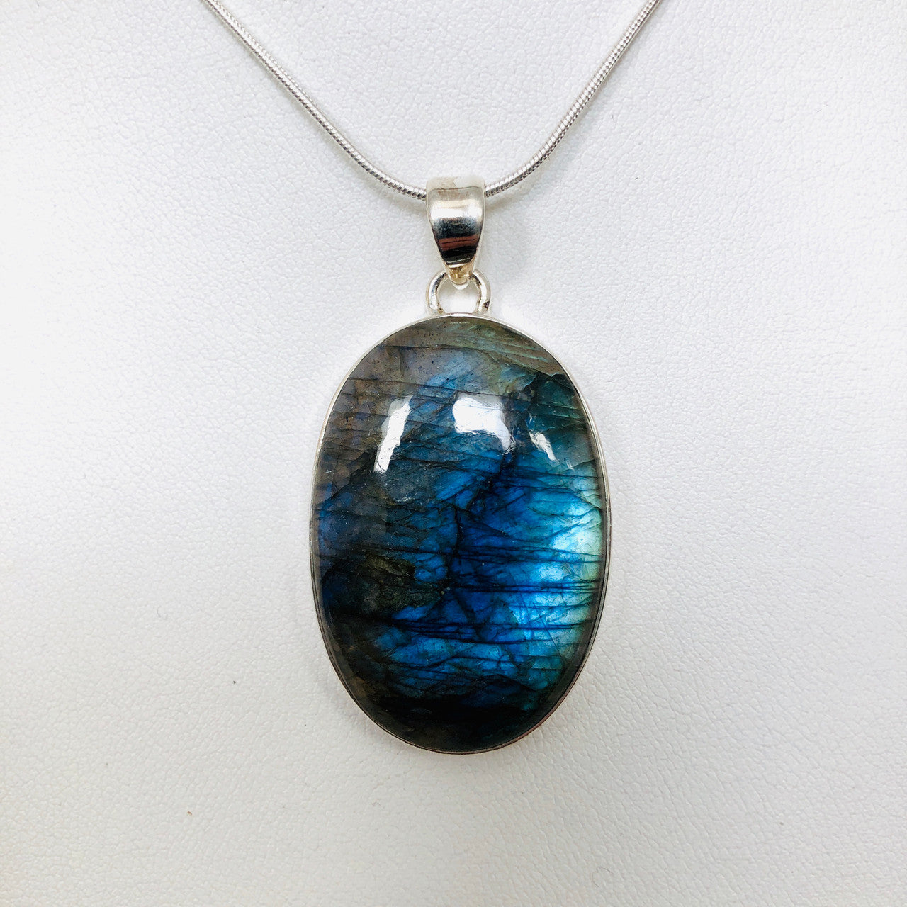 Pendant, Labradorite, Oval, Cabochon, Sterling Silver, Silver, Large