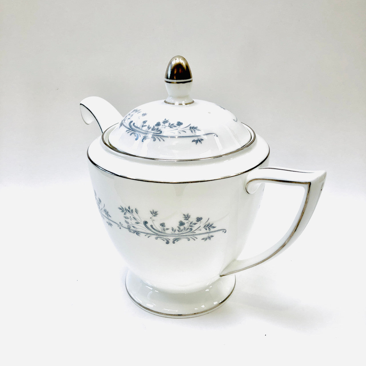 Minton Pandora Teapot, Tea Pot, Vintage, Floral, Grey, Platinum, Fine Bone China