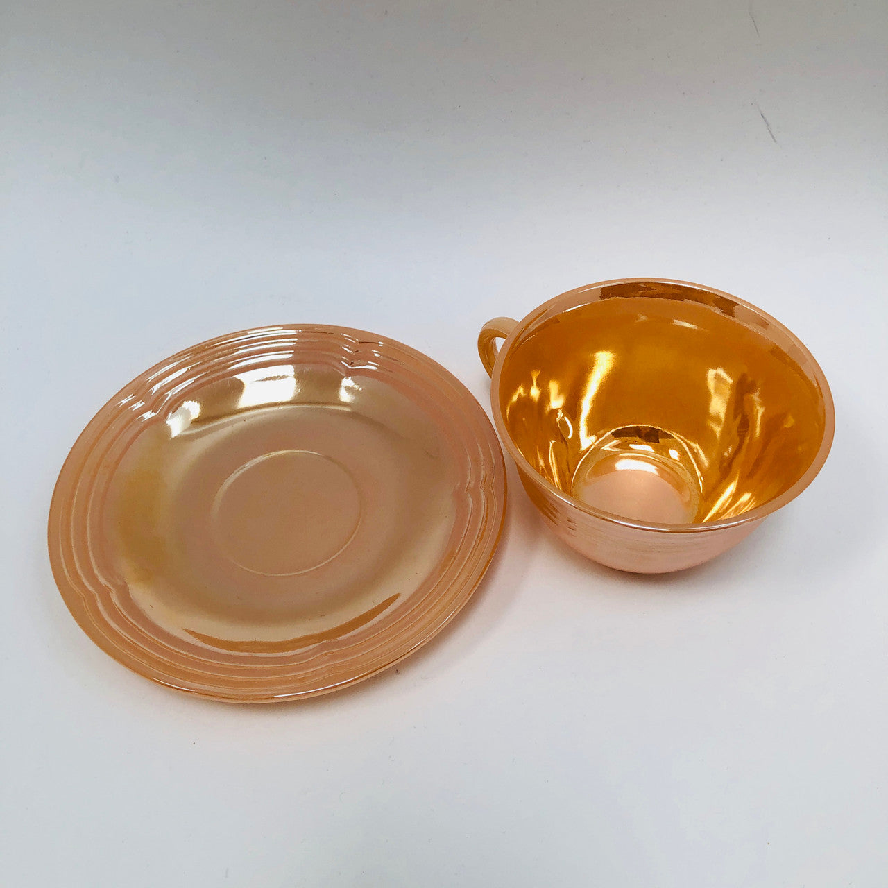 Anchor Hocking, Fire King, Cup and Saucer, Peach Lustre, Glass