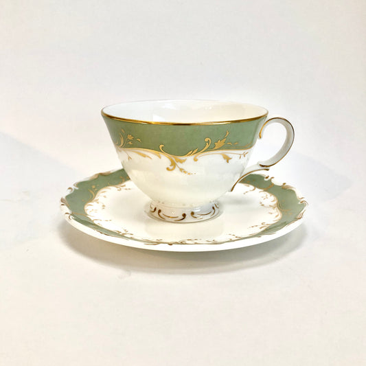 Royal Doulton, Fontainbleu, H 4987, Vintage, England, Green, Grey, Gold, Tea Cup, Cup, Saucer, Cup and Saucer, Fine, bone, China, Steampunk