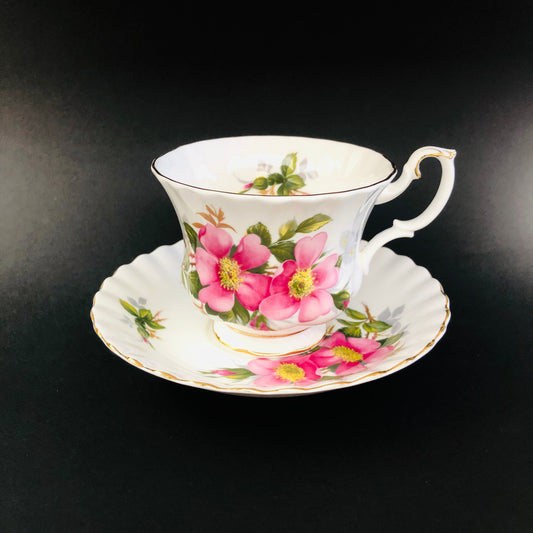 Royal Albert, Alberta, Prairie Rose, Montrose, Tea cup, Cup, Saucer, Cup and Saucer, Teacup, Wild Rose, Pink, Rose, Floral, Vintage