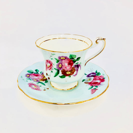 Paragon, Light Blue, Floral, Demitasse, Cup, Saucer, Cup and Saucer, Vintage, Fine Bone China, England, Double Warrant,