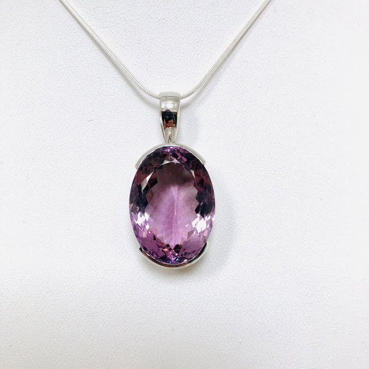 Amethyst, Faceted, Oval, Pendant, Sterling Silver, Large