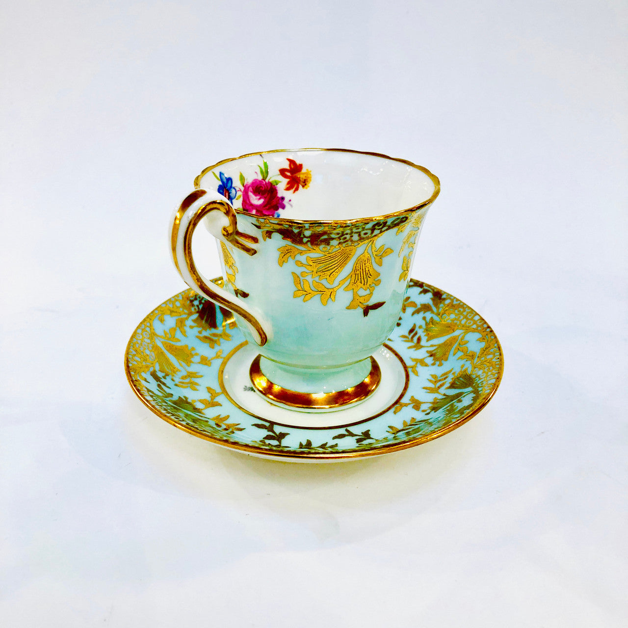 Paragon, Light Blue, Gold, Demitasse, Cup, Saucer, Cup and Saucer, Vintage,  Fine Bone China, England, Double Warrant,