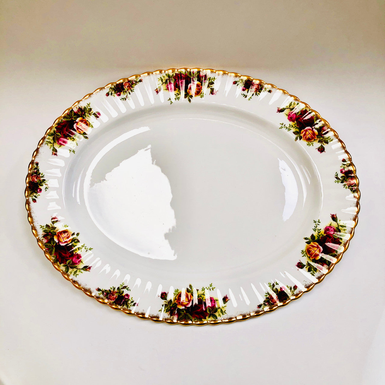Royal Albert, Old Country Roses, Oval, Platter, Tray, 15", Serving, Vintage, Red, Roses, England,  Steampunk