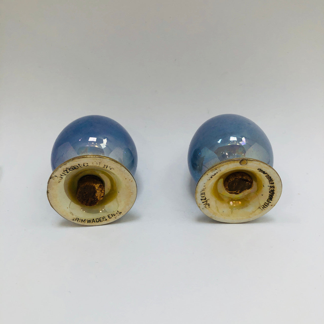 Grimwades, Blue Byzanta ware, Egg Shaped salt and pepper shakers, pair, ~1920s, England