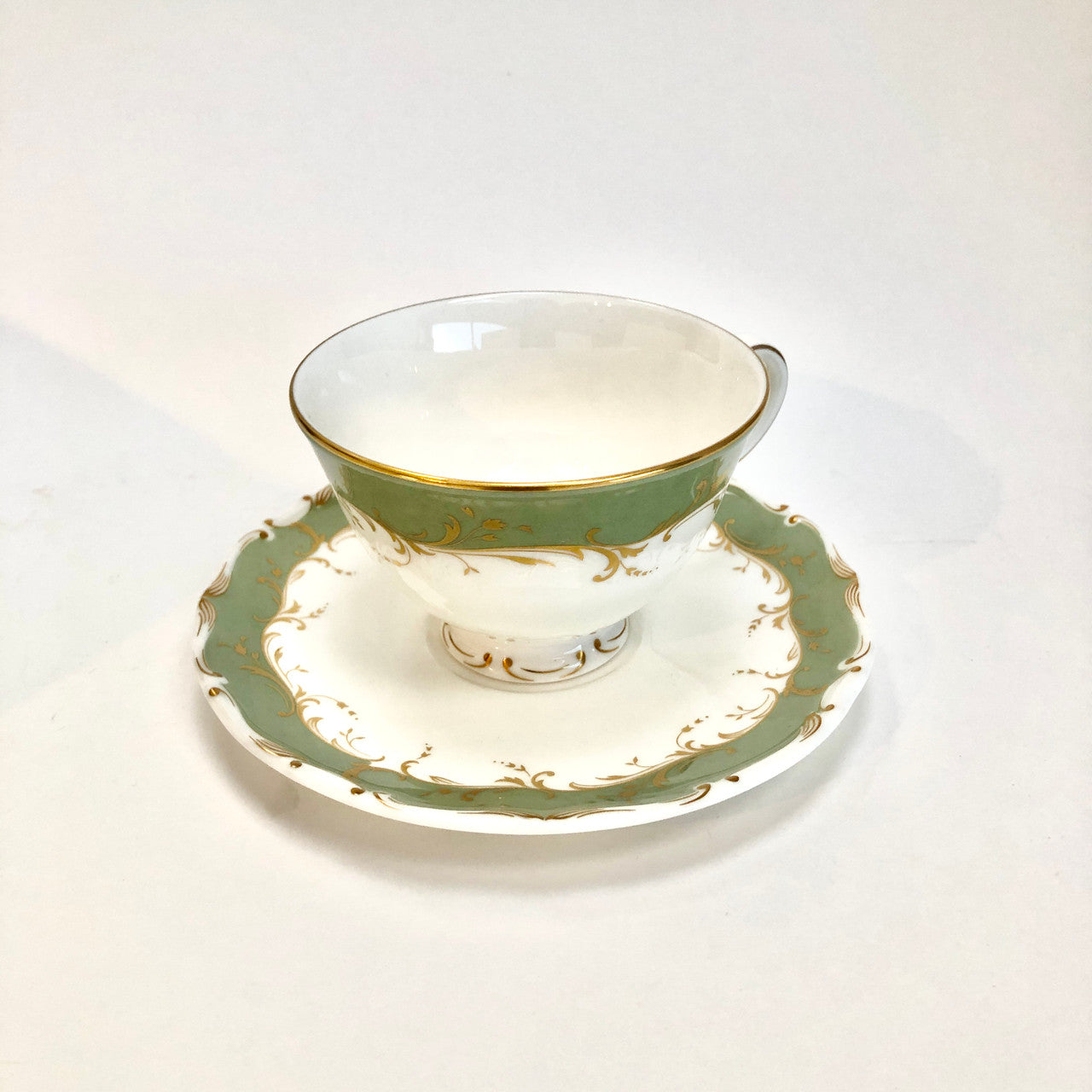 Royal Doulton, Fontainbleu, H 4987, Vintage, England, Green, Grey, Gold, Tea Cup, Cup, Saucer, Cup and Saucer, Fine, bone, China, Steampunk