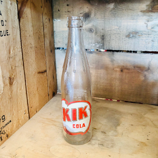 Kik Cola, Clear, Textured, Glass, Bottle, Vintage, ~1950s, Dominion Glass, Canadian