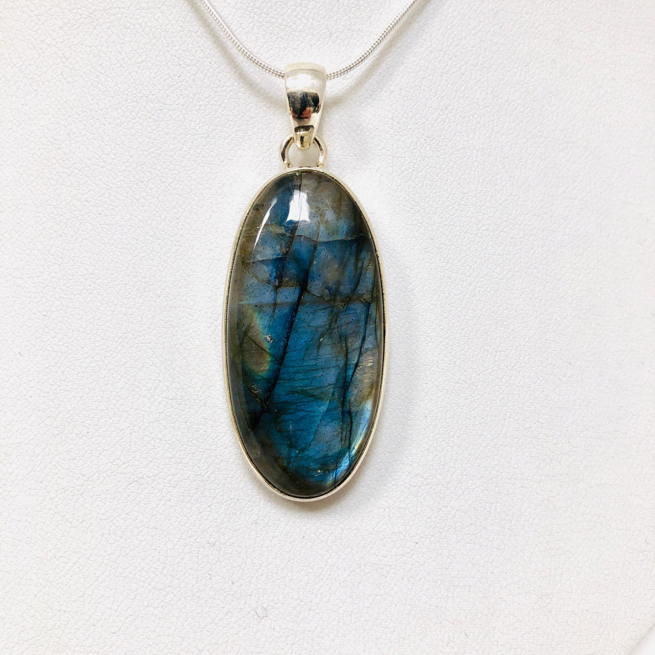 Pendant, Labradorite, Oval, Long, Cabochon, Sterling Silver, Silver, Large