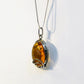 Sterling Silver, Amber, Honey, Clear, Spangled, Semi-Precious, Pendant, Oval, with Filigree