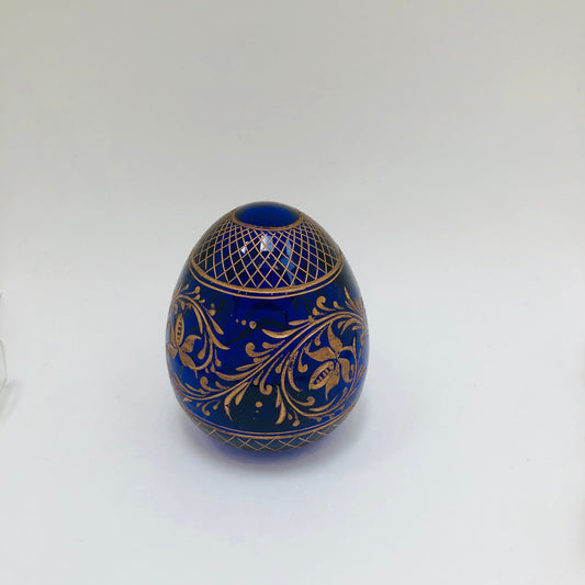 Russian, Faberge Style, Egg, Cobalt Blue, Glass,Engraved, Gold, Egg