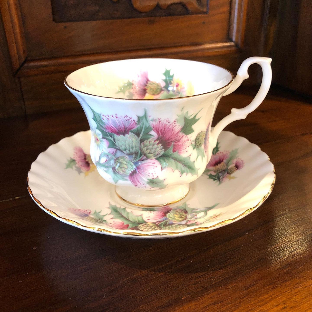 Royal Albert, Avebury, Summertime Series, Purple Thistle, Tea Cup, Cup, Saucer, Cup and Saucer, Montrose Shape, Vintage, Steampunk, England