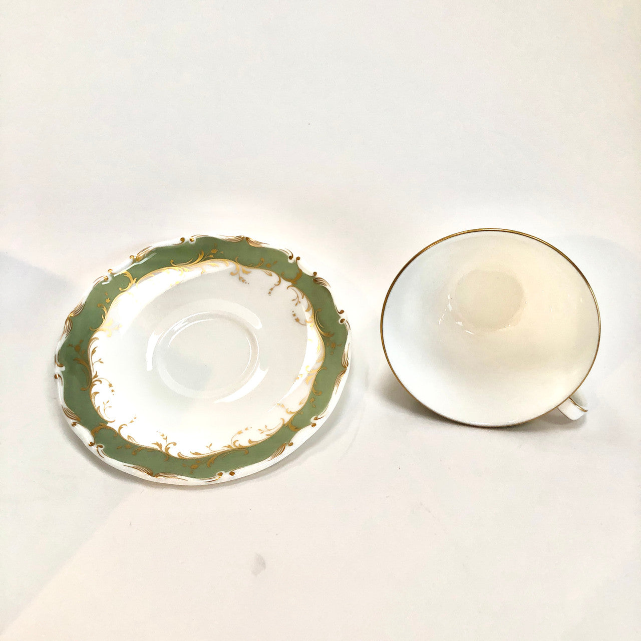 Royal Doulton, Fontainbleu, H 4987, Vintage, England, Green, Grey, Gold, Tea Cup, Cup, Saucer, Cup and Saucer, Fine, bone, China, Steampunk