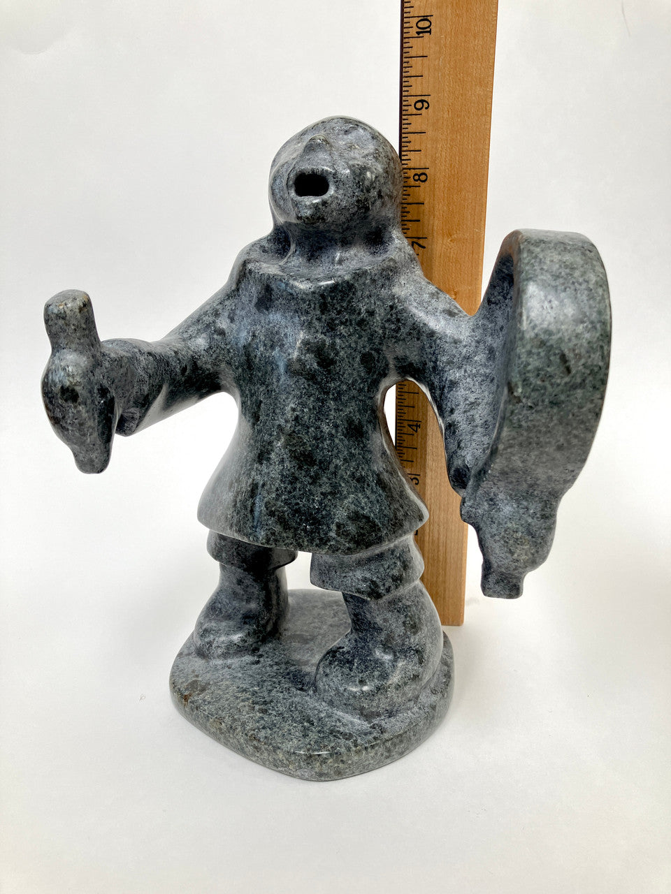 Soapstone Sculpture, Inuit, Drum Singer, Pitsulak Pinguatuk, Kangiqsujuaq, Nunavik, Hand Carved