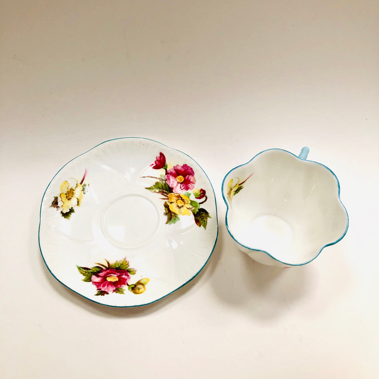 Shelley, Dainty, Begonia, Floral with Blue Trim, Cup, Tea cup, Teacup, –  Ibon Antiques