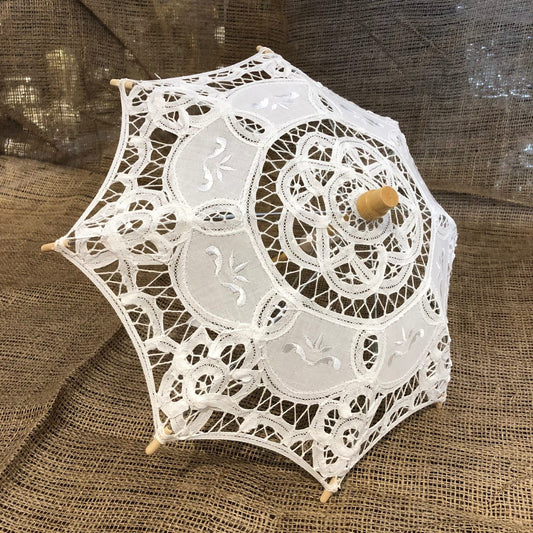White Old-Fashioned Lace Parasol-Umbrella Small