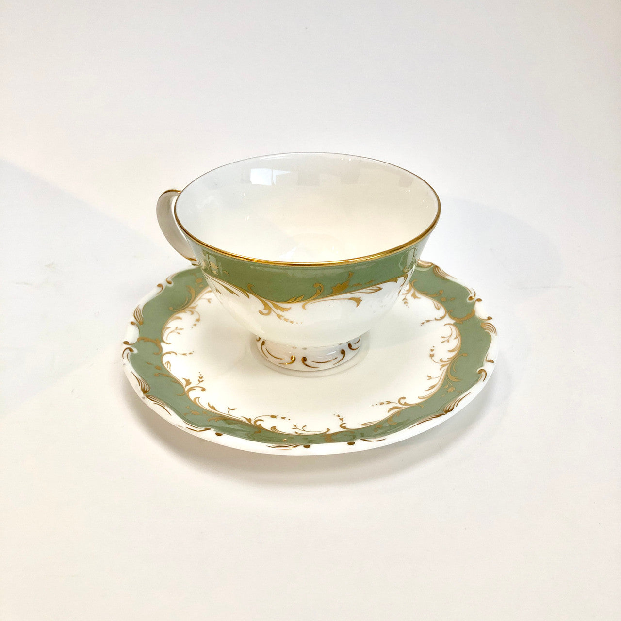 Royal Doulton, Fontainbleu, H 4987, Vintage, England, Green, Grey, Gold, Tea Cup, Cup, Saucer, Cup and Saucer, Fine, bone, China, Steampunk