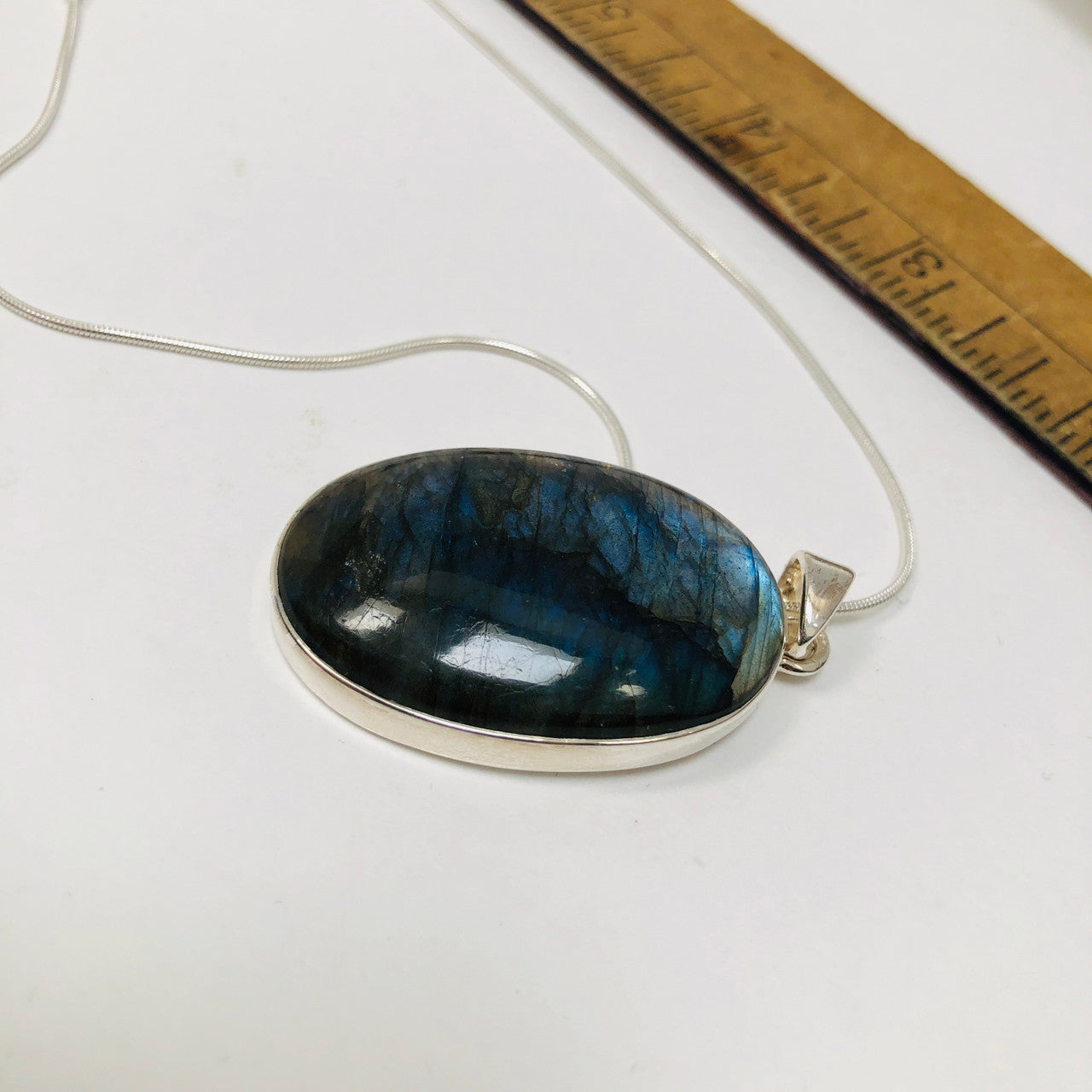 Pendant, Labradorite, Oval, Cabochon, Sterling Silver, Silver, Large