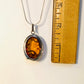 Sterling Silver, Amber, Honey, Clear, Spangled, Semi-Precious, Pendant, Oval, with Filigree