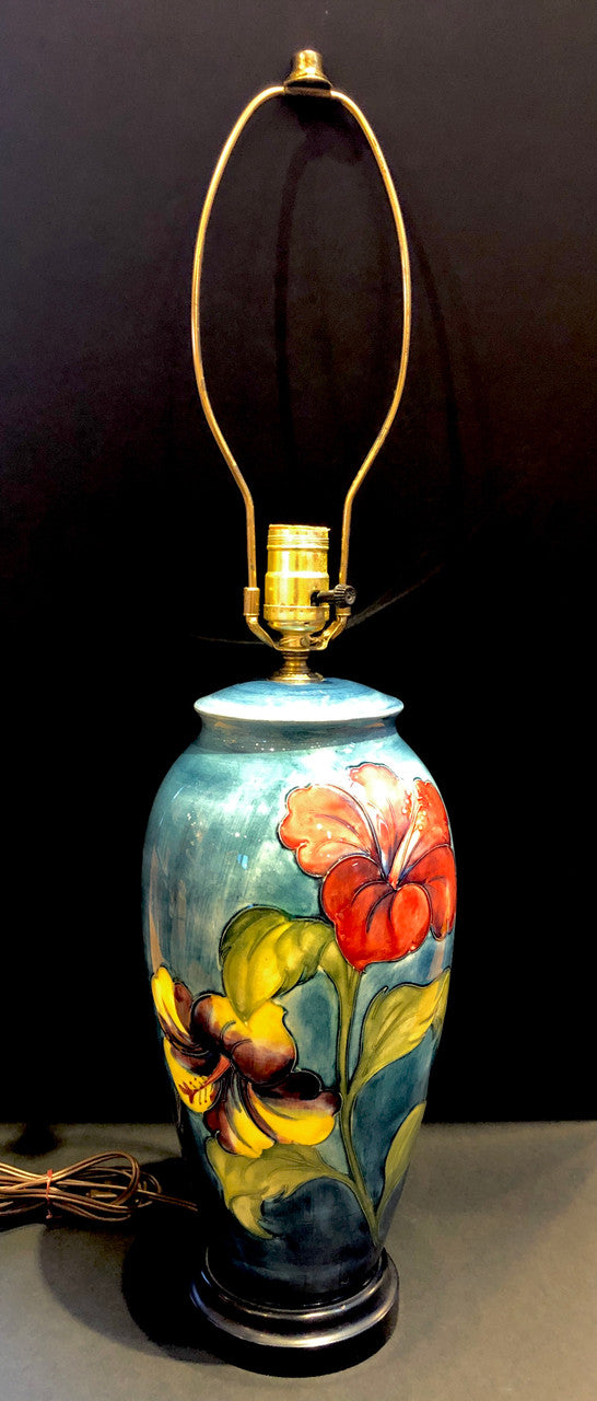 Moorcroft, Hibiscus, Lamp, Electric, Art Pottery, Ceramic, Table Lamp, Vintage, Floral, Made in England