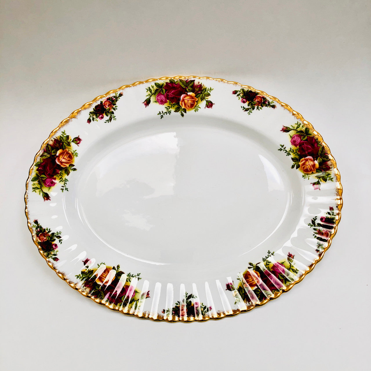 Royal Albert, Old Country Roses, Oval, Platter, Tray, 13", Serving, Vintage, Red, Roses, England,  Steampunk