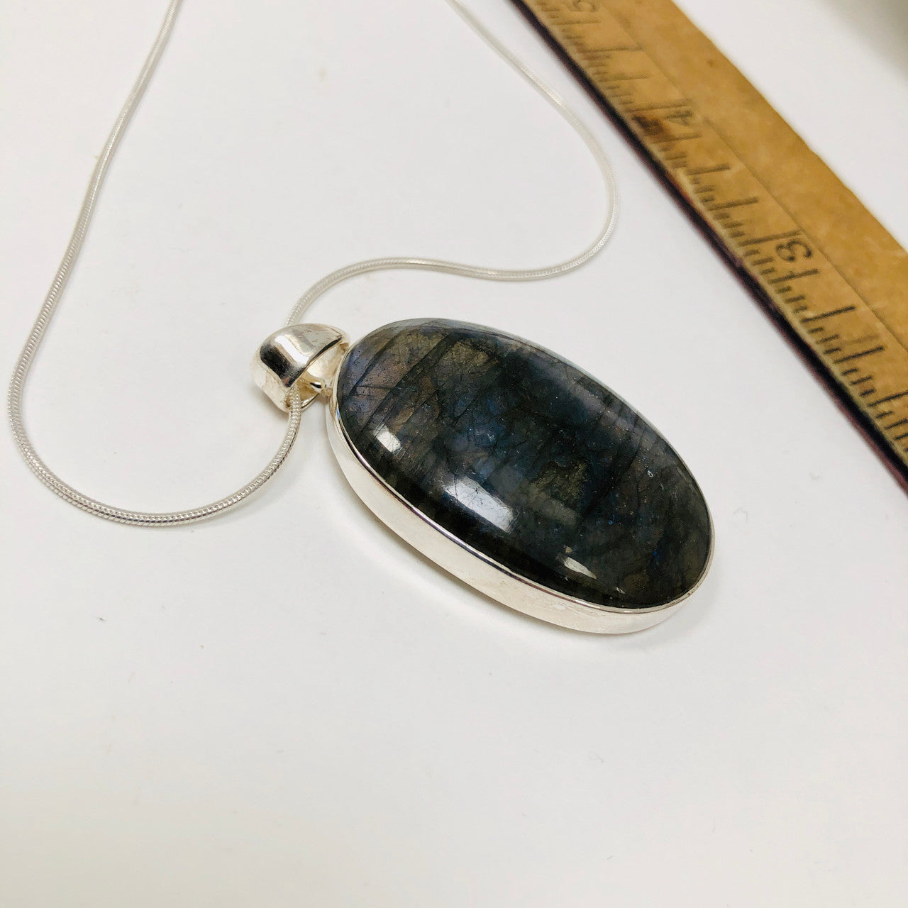 Pendant, Labradorite, Oval, Cabochon, Sterling Silver, Silver, Large