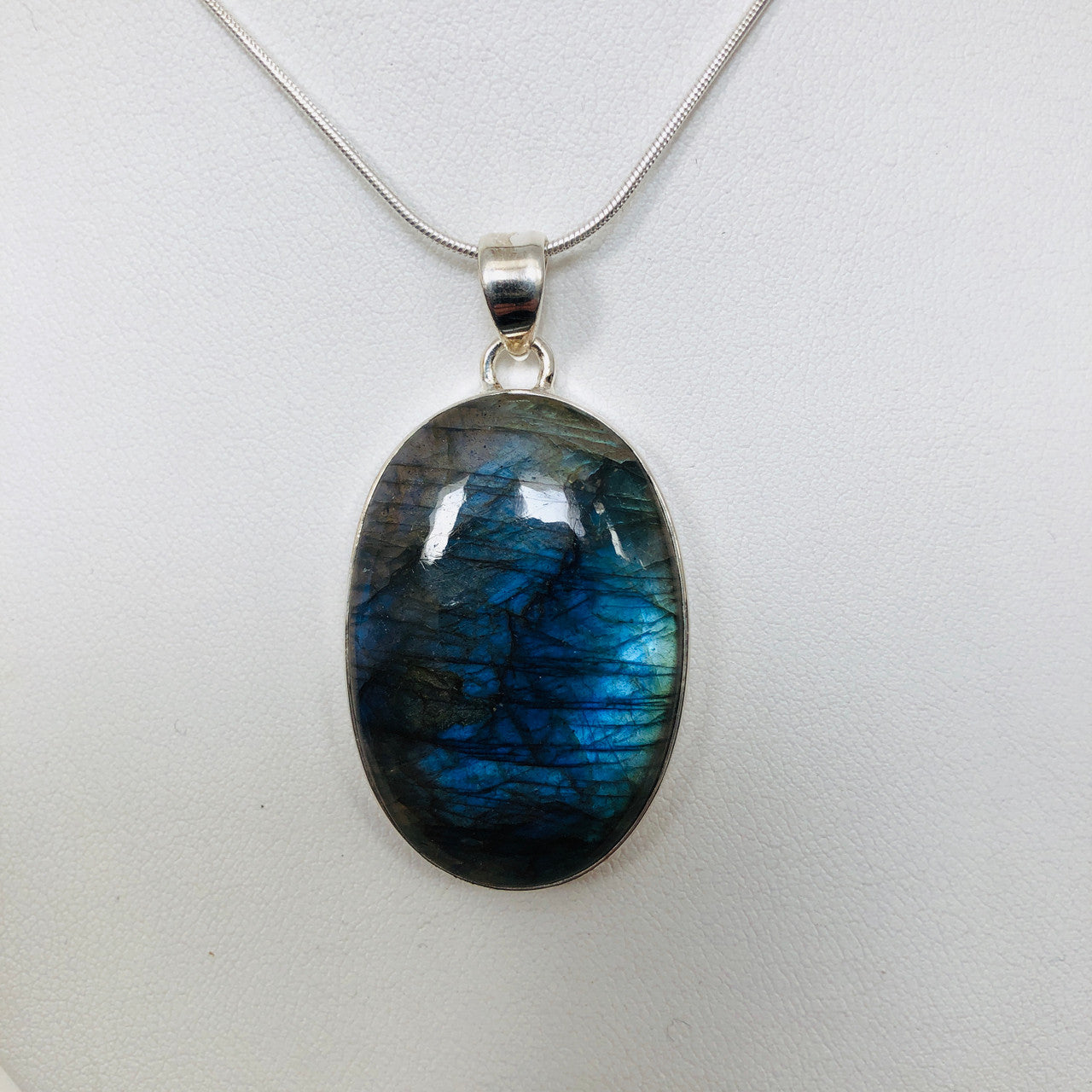 Pendant, Labradorite, Oval, Cabochon, Sterling Silver, Silver, Large