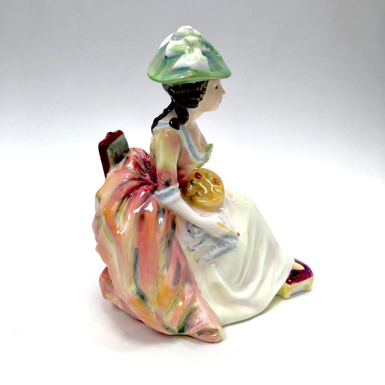 Royal Doulton, Kathleen, HN2933, Figurine, Vintage, England, Peach, White, Green, Hat, Painting, Palette, Brush, Lady