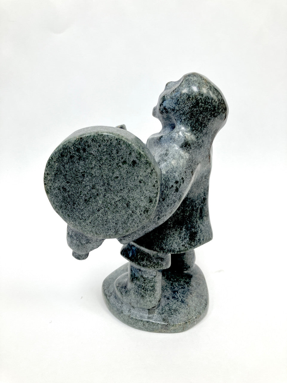 Soapstone Sculpture, Inuit, Drum Singer, Pitsulak Pinguatuk, Kangiqsujuaq, Nunavik, Hand Carved