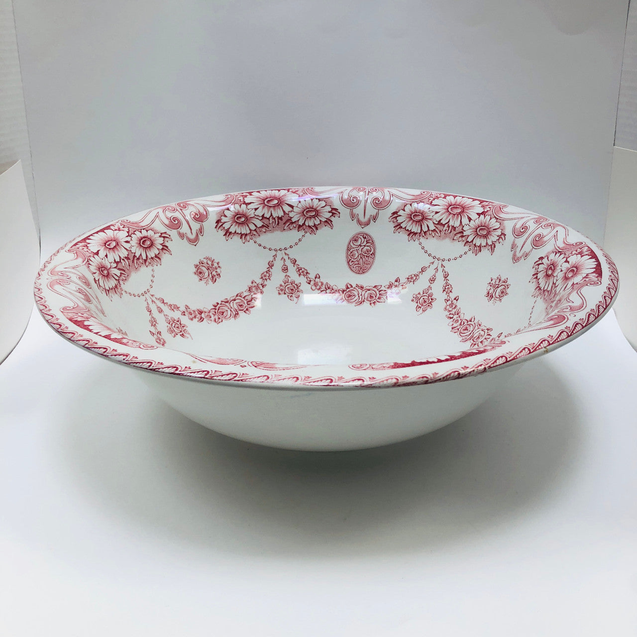 Antique Wash Basin, Semi-Porcelain, Crown Trent, W. Adams& Sons, England, Pink on White