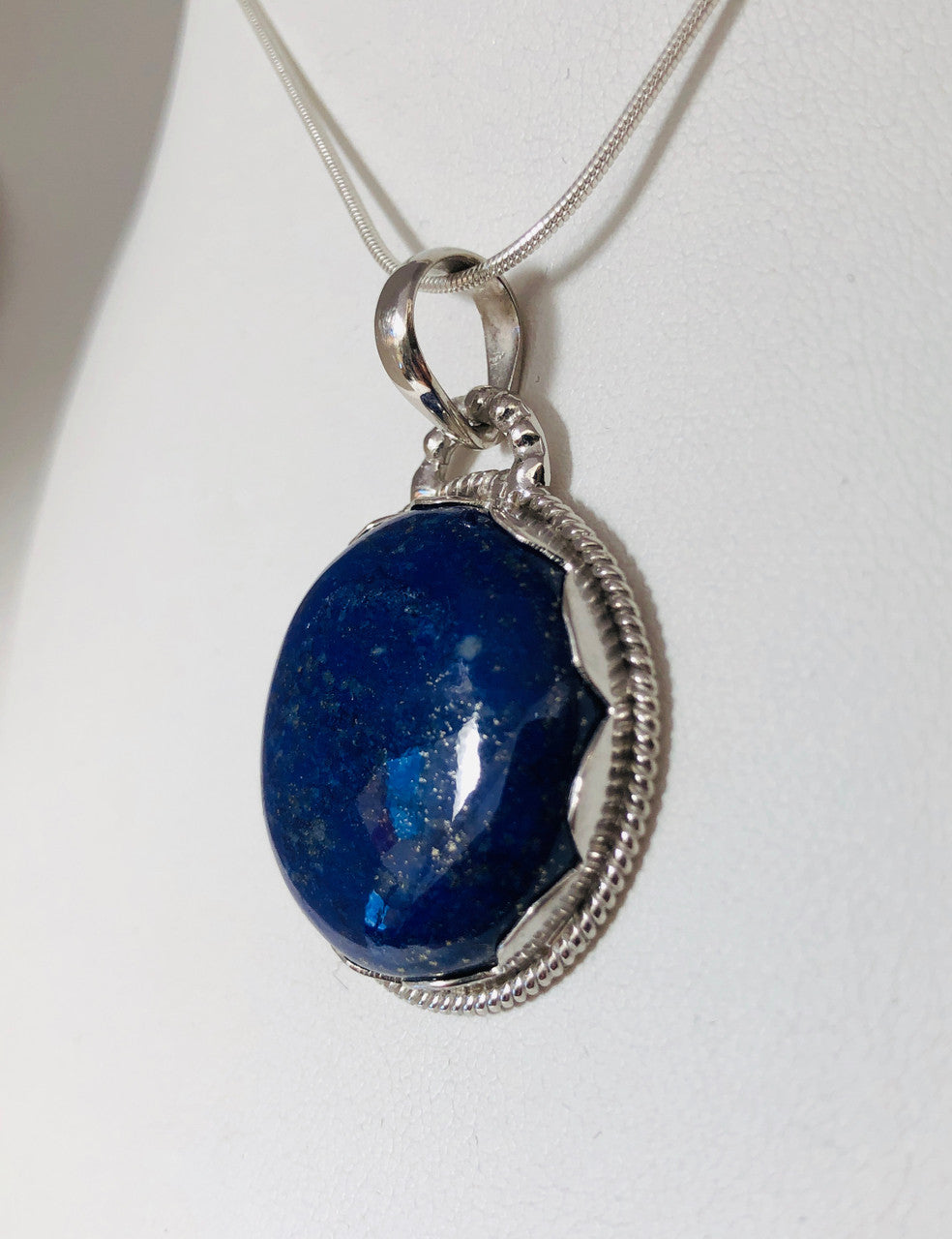 Pendant, Lapis Lazuli, Round, Cabochon, Sterling Silver, Silver