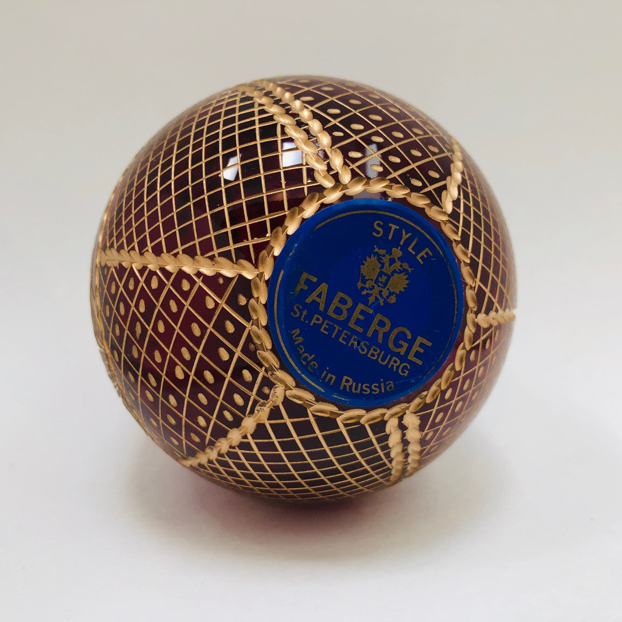 Russian, Faberge Style, Egg, Red, Cranberry, Glass, Engraved, Gold, Egg