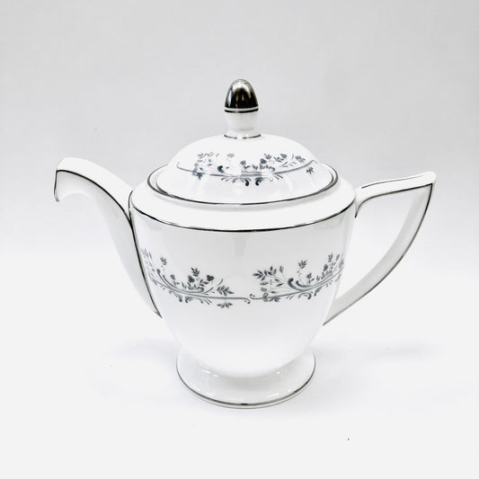 Minton Pandora Teapot, Tea Pot, Vintage, Floral, Grey, Platinum, Fine Bone China
