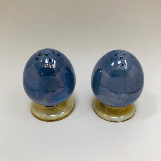 Grimwades, Blue Byzanta ware, Egg Shaped salt and pepper shakers, pair, ~1920s, England