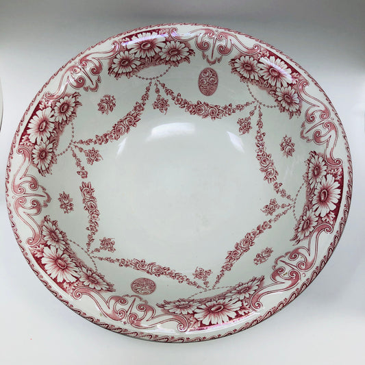 Antique Wash Basin, Semi-Porcelain, Crown Trent, W. Adams& Sons, England, Pink on White
