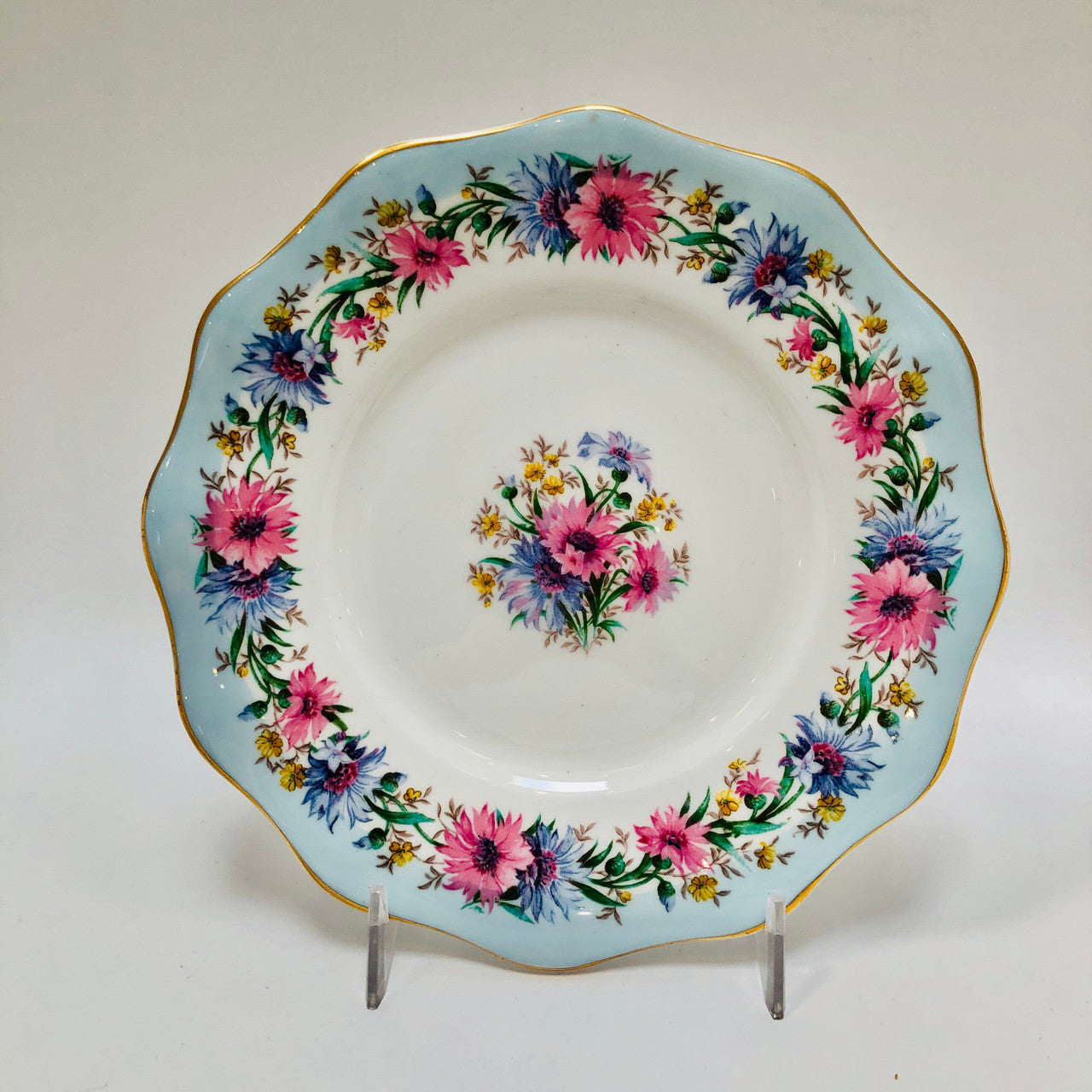 Foley, Cornflower, Blue, Vintage, Plate, Dessert, Fine Bone China, Ceramic.
