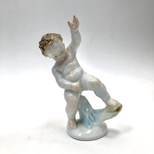 Herend, 5751 18, Figurine, Toddler, Cherub, Putti, Dancing, Hungary, Porcelain, Vintage, Mid-Century,