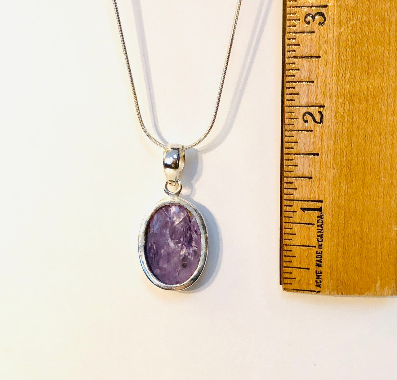 Sterling Silver, Purple, Charoite, Crystal, Semi-Precious, Pendant, Oval