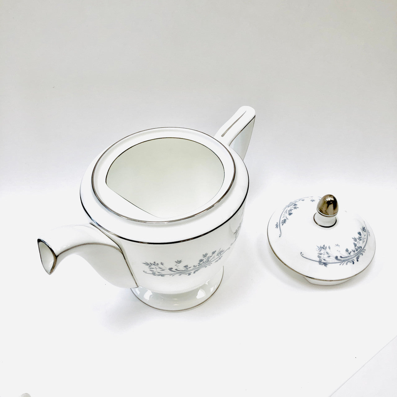 Minton Pandora Teapot, Tea Pot, Vintage, Floral, Grey, Platinum, Fine Bone China