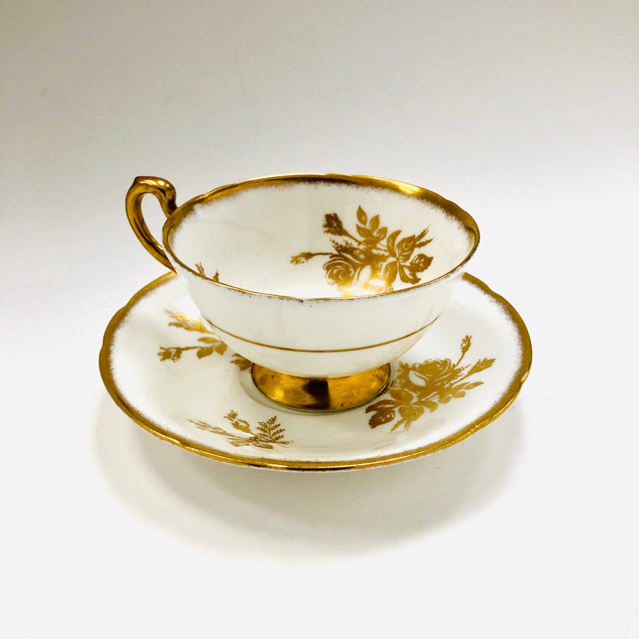 Paragon, Anniversary Rose, White, Gold, Rose, Teacup, Tea, Cup, Saucer, Vintage, Fine Bone China, England