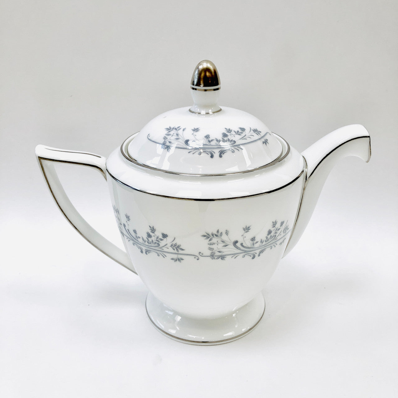 Minton Pandora Teapot, Tea Pot, Vintage, Floral, Grey, Platinum, Fine Bone China